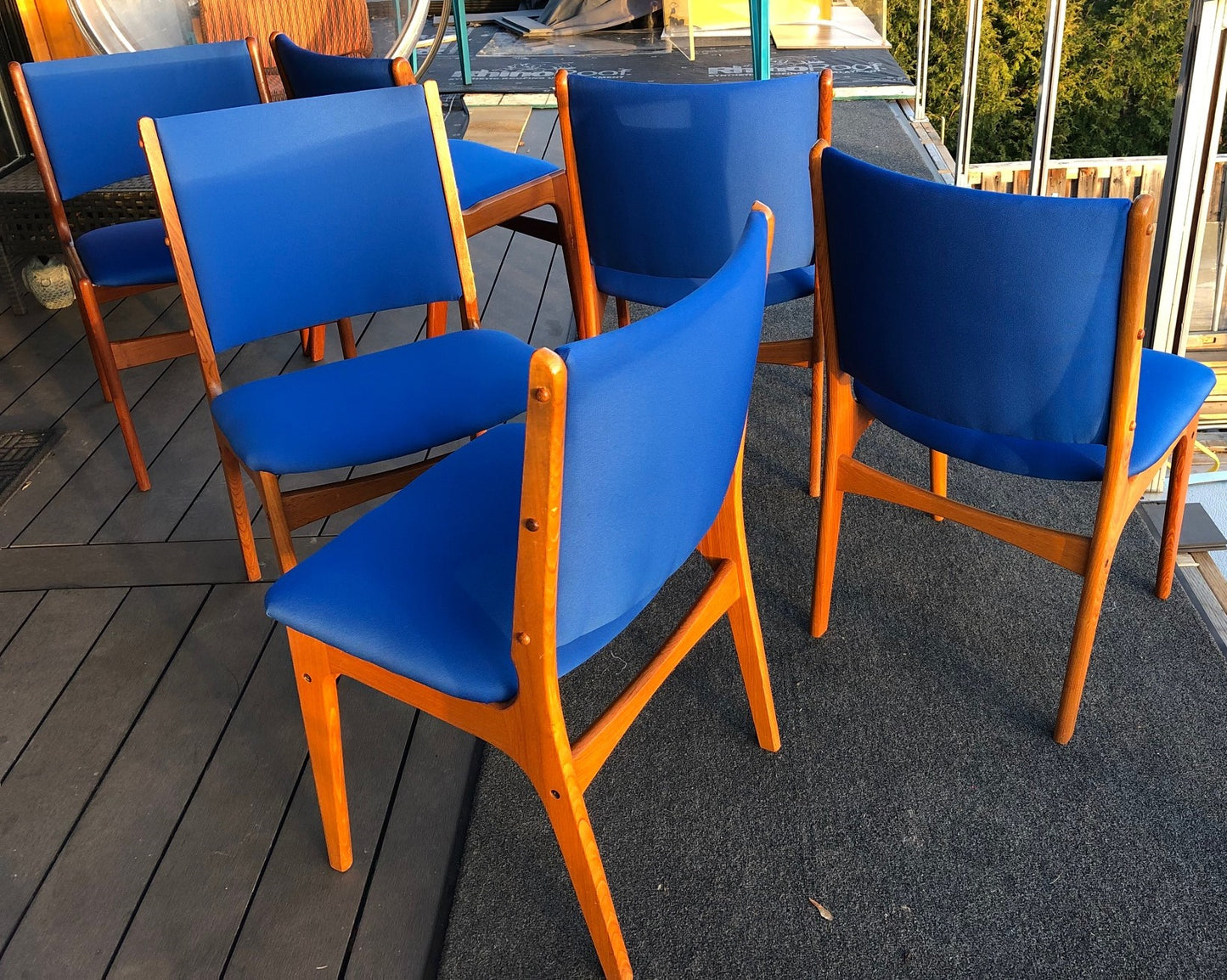 4 MCM Teak Chairs by Johannes Andersen RESTORED REUPHOLSTERED in Maharam fabric, each $179, PERFECT - Mid Century Modern Toronto