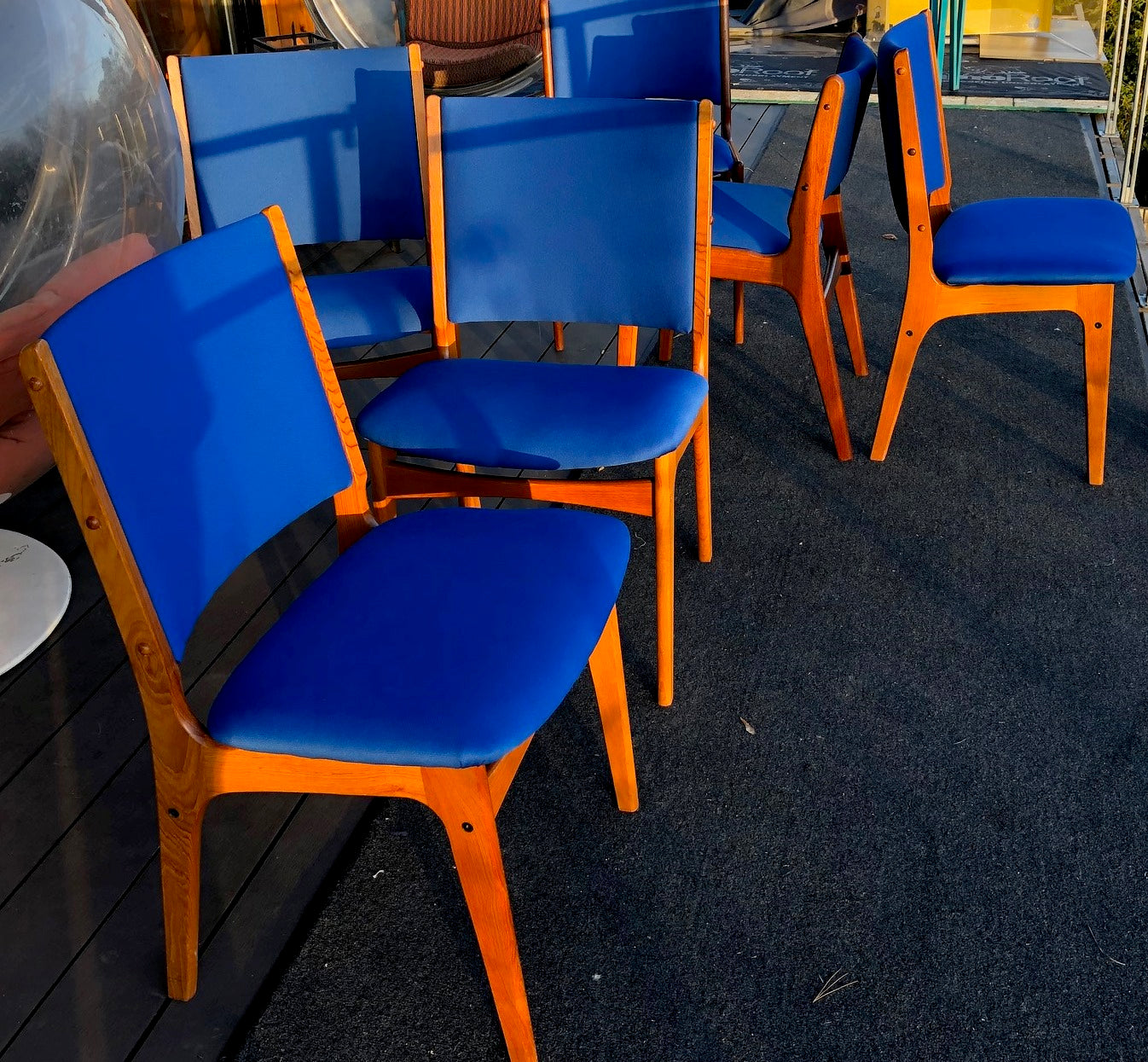4 MCM Teak Chairs by Johannes Andersen RESTORED REUPHOLSTERED in Maharam fabric, each $179, PERFECT - Mid Century Modern Toronto
