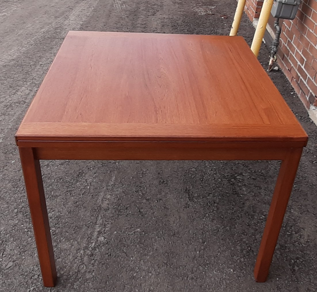 REFINISHED Danish MCM Teak Table draw leaf square & small, 35"- 63" PERFECT, treated for durability - Mid Century Modern Toronto