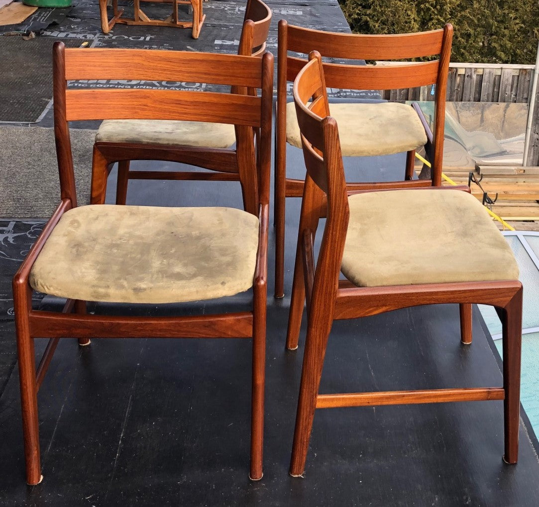 4 Danish MCM Teak Chairs by Boltinge RESTORED will be REUPHOLSTERED in your choice of fabric, each $245 - Mid Century Modern Toronto