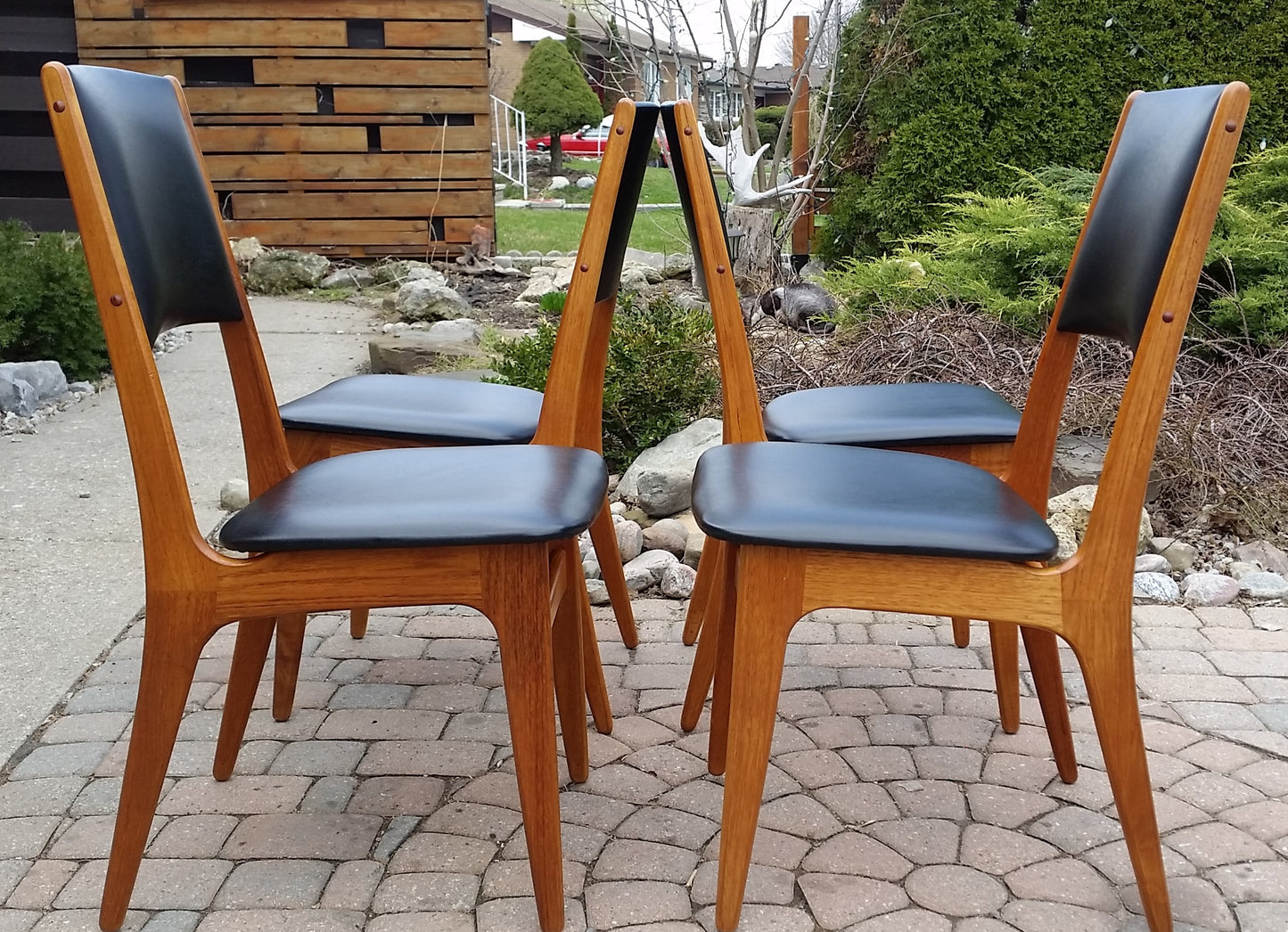 4 Danish MCM Teak Chairs RESTORED, each $149, perfect - Mid Century Modern Toronto