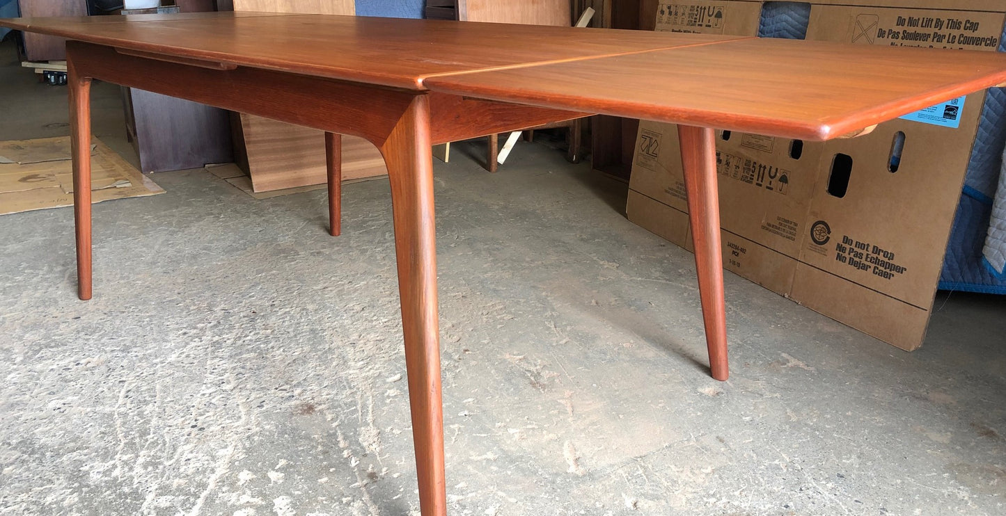 ON HOLD for Jonathan ***REFINISHED Danish MCM Teak Dining Table Surfboard Extendable PERFECT - 5 ft-100", treated for durability - Mid Century Modern Toronto