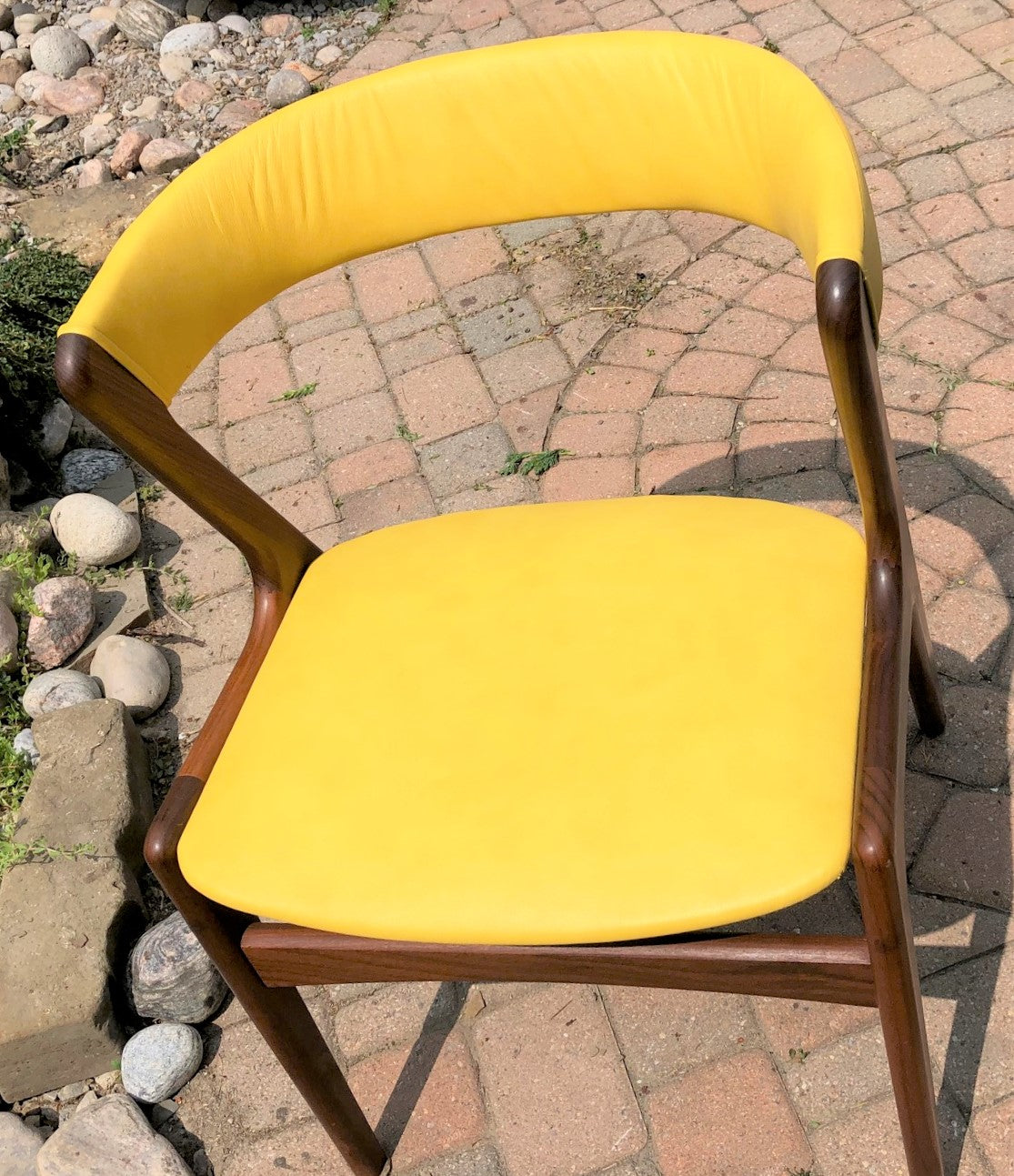 Danish MCM Teak Chair by Kai Kristiansen, model T21 REFINISHED REUPHOLSTERED in yellow leather - Mid Century Modern Toronto