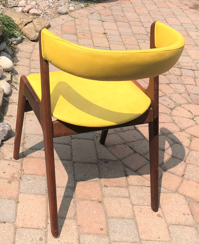 Danish MCM Teak Chair by Kai Kristiansen, model T21 REFINISHED REUPHOLSTERED in yellow leather - Mid Century Modern Toronto