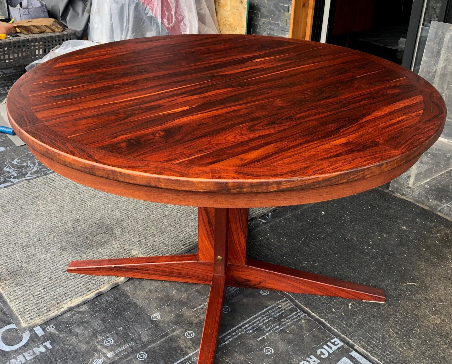 REFINISHED MCM Rosewood Table Round to Oval by Troeds 48"-61" PERFECT, treated for durability - Mid Century Modern Toronto