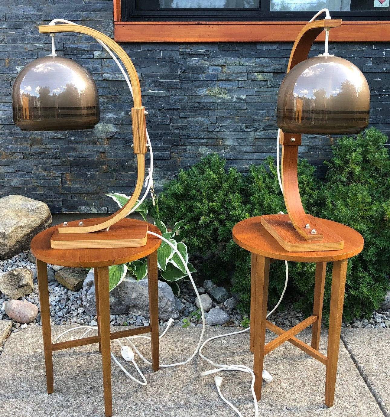 A pair of bedside Danish Mid Century Modern Teak lamps - Mid Century Modern Toronto