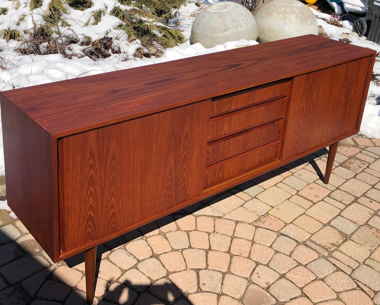 REFINISHED Danish MCM Teak Sideboard TV Console 6 ft narrow, almost perfect - Mid Century Modern Toronto