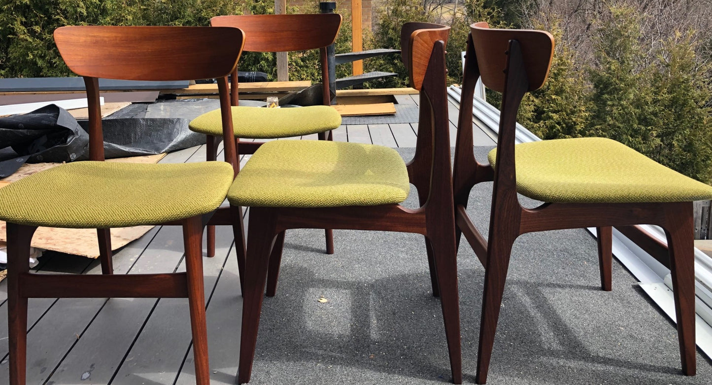 4 MCM Teak Chairs by Punch Design RESTORED, PERFECT, includes custom UPHOLSTERY, each $275 - Mid Century Modern Toronto