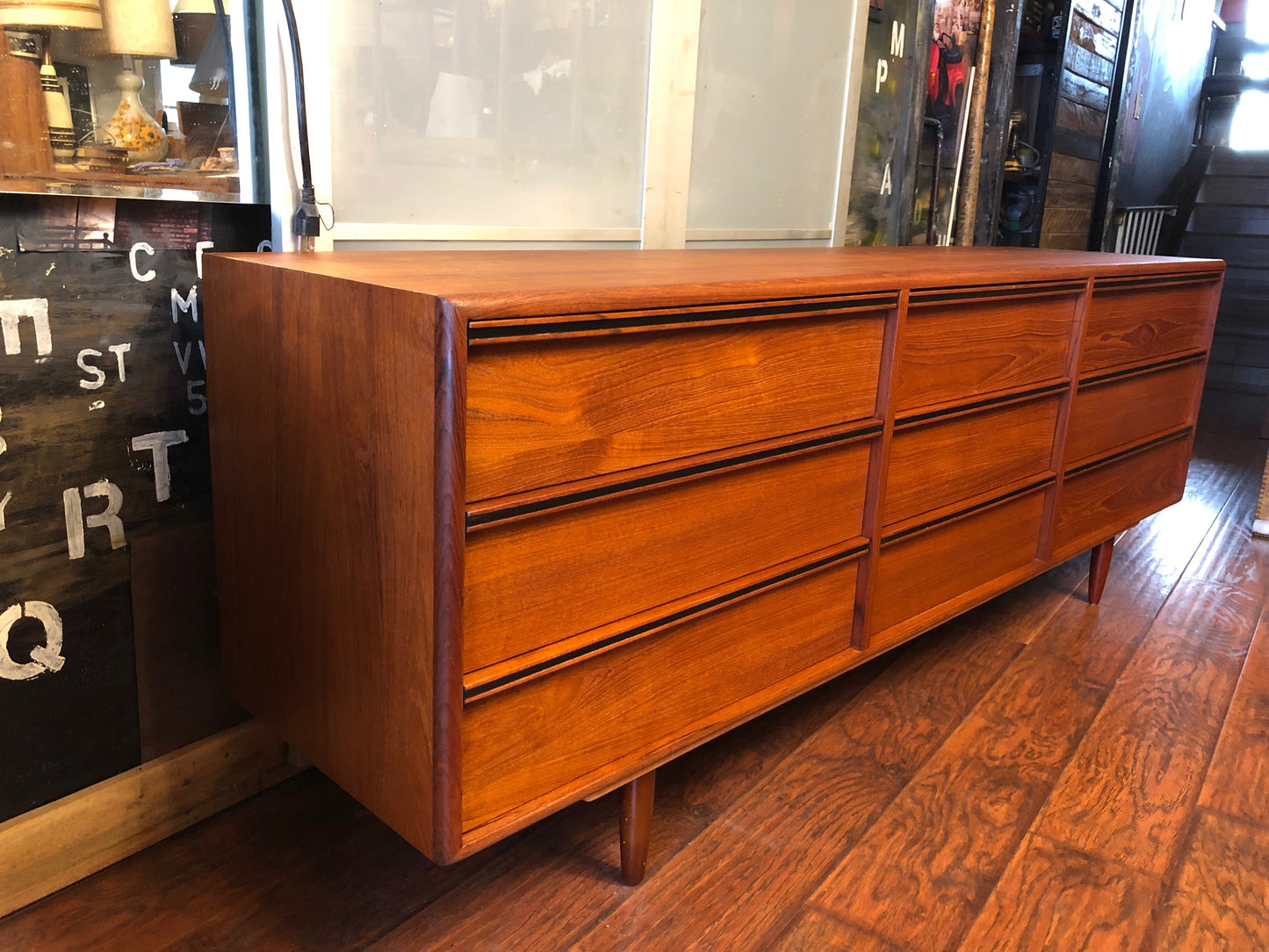REFINISHED MCM Teak 9 drawers Dresser low profile 74.5", PERFECT - Mid Century Modern Toronto