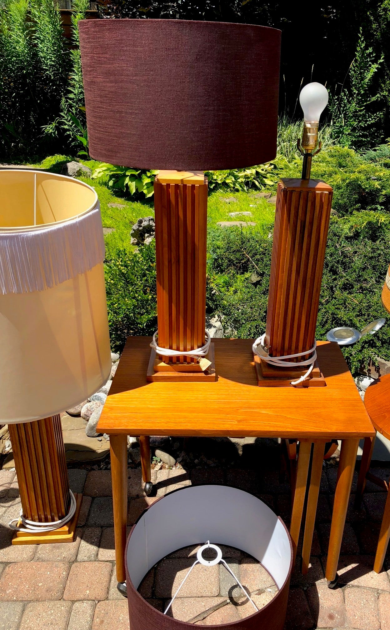 A pair of large Mid Century Modern Teak sculptural lamps (1 pair available) - Mid Century Modern Toronto