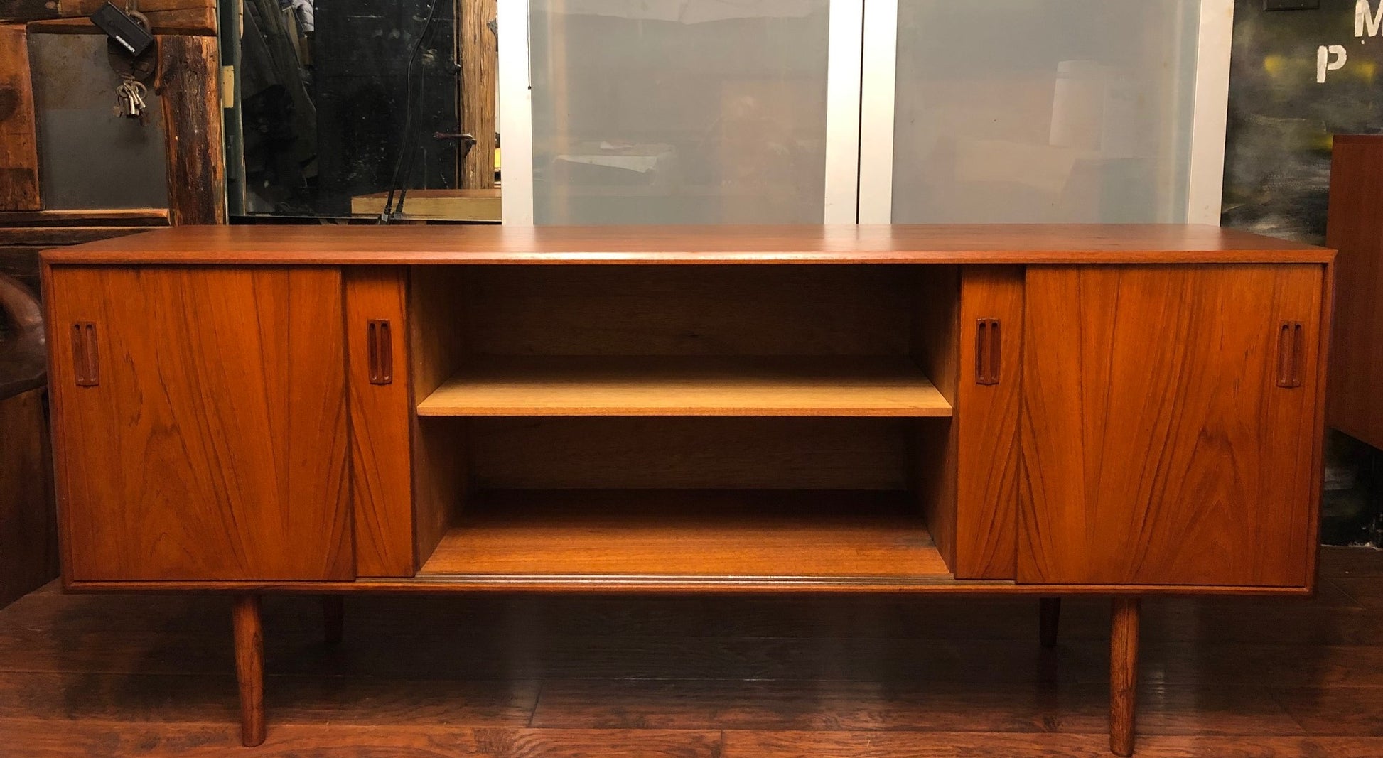 REFINISHED MCM Teak Sideboard Credenza w 4 sliding doors 6 ft - Mid Century Modern Toronto