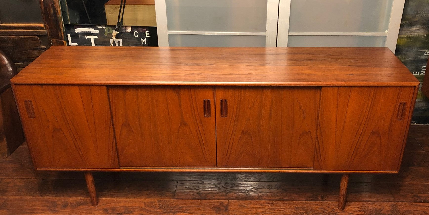 REFINISHED MCM Teak Sideboard Credenza w 4 sliding doors 6 ft - Mid Century Modern Toronto
