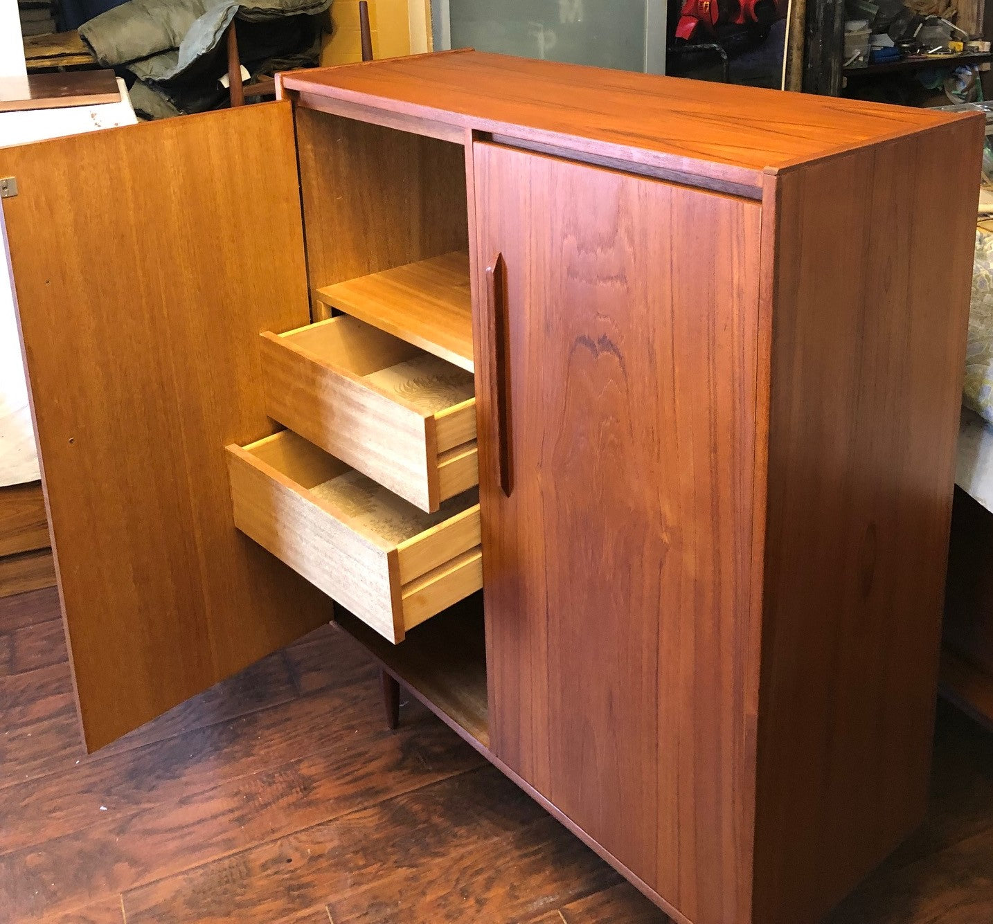 REFINISHED MCM Teak Compact Wardrobe or Tall Dresser, PERFECT - Mid Century Modern Toronto