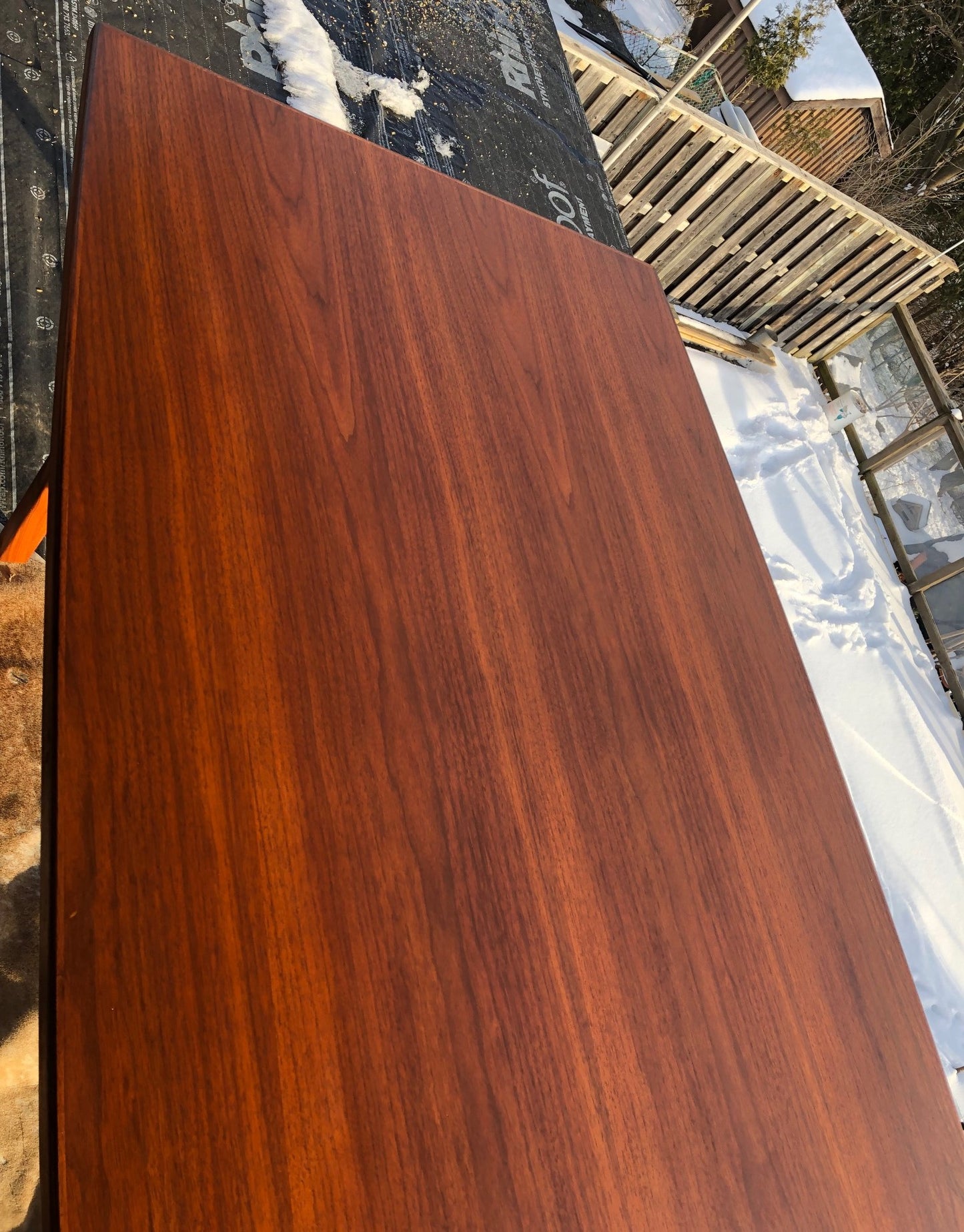 SOLD ****REFINISHED MCM Walnut dining or boardroom table boat shaped by Jens Risom 8ft, PERFECT, treated for durability - Mid Century Modern Toronto