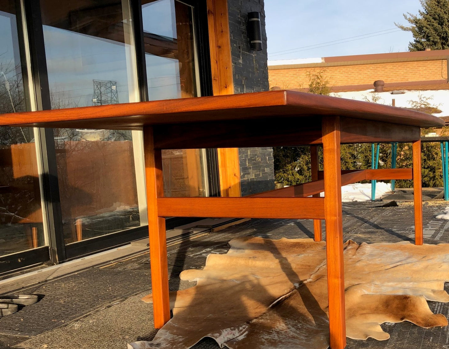 DEPOSIT 50% ****REFINISHED MCM Walnut dining or boardroom table boat shaped by Jens Risom 8ft, PERFECT, treated for durability - Mid Century Modern Toronto