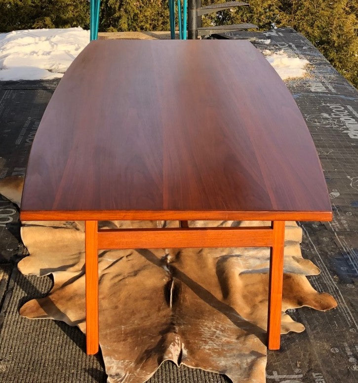 SOLD ****REFINISHED MCM Walnut dining or boardroom table boat shaped by Jens Risom 8ft, PERFECT, treated for durability - Mid Century Modern Toronto