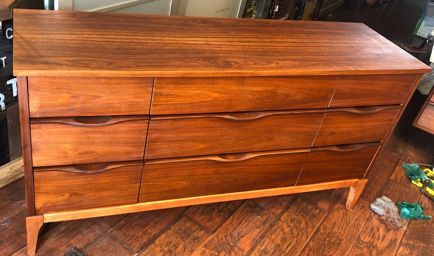 REFINISHED MCM Walnut Dresser 9 drawers compact 58.5" - Mid Century Modern Toronto