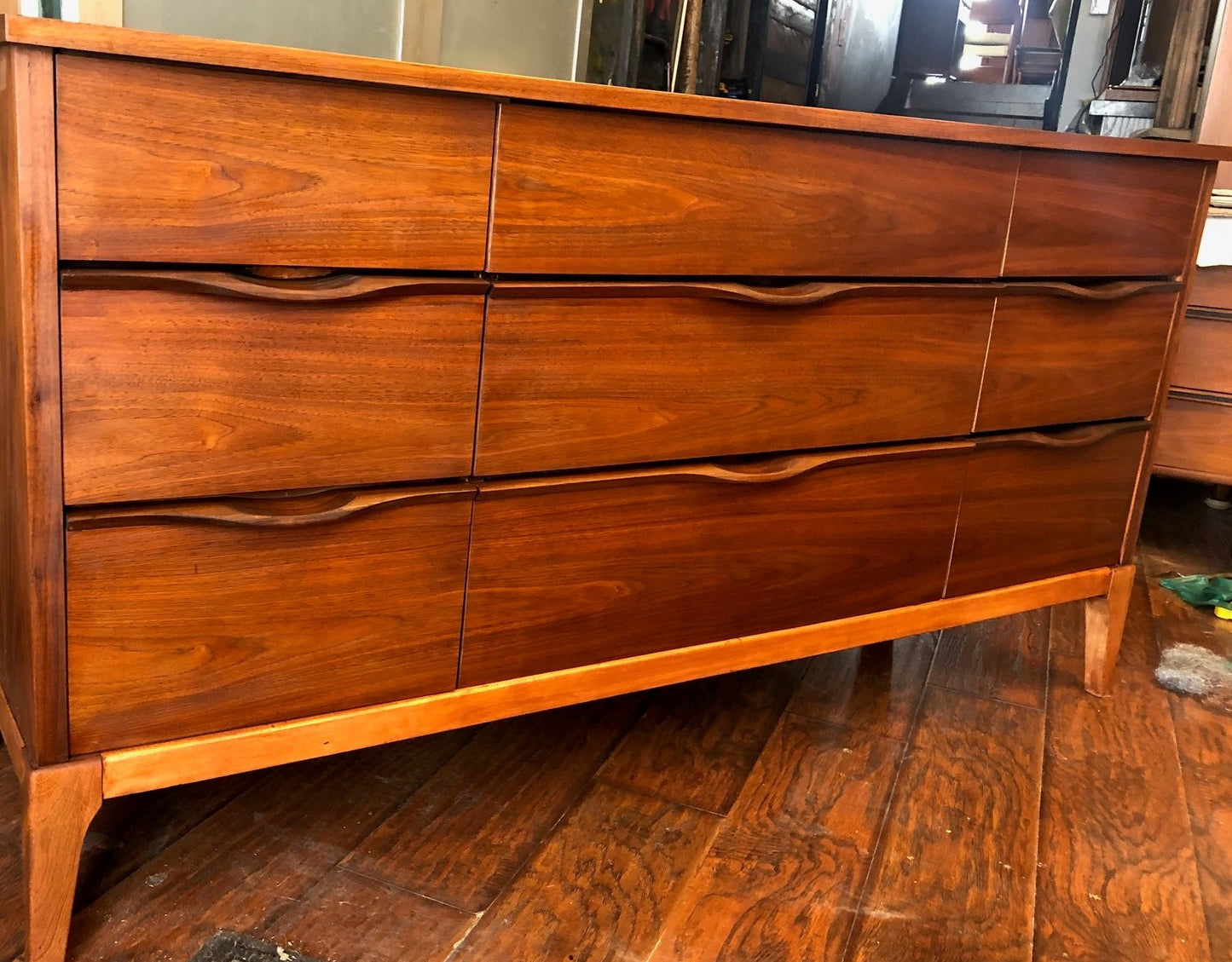 REFINISHED MCM Walnut Dresser 9 drawers compact 58.5" - Mid Century Modern Toronto