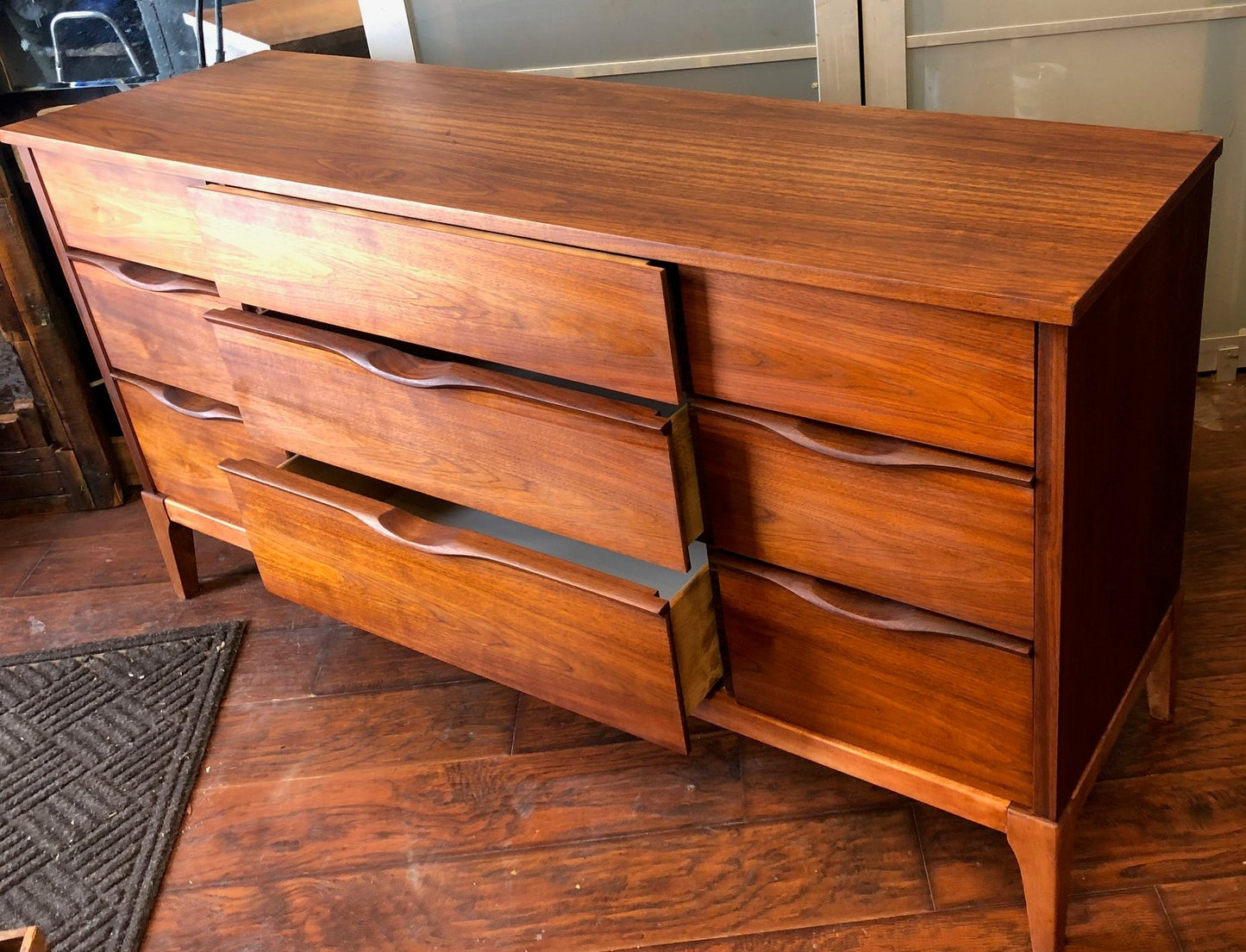 REFINISHED MCM Walnut Dresser 9 drawers compact 58.5" - Mid Century Modern Toronto