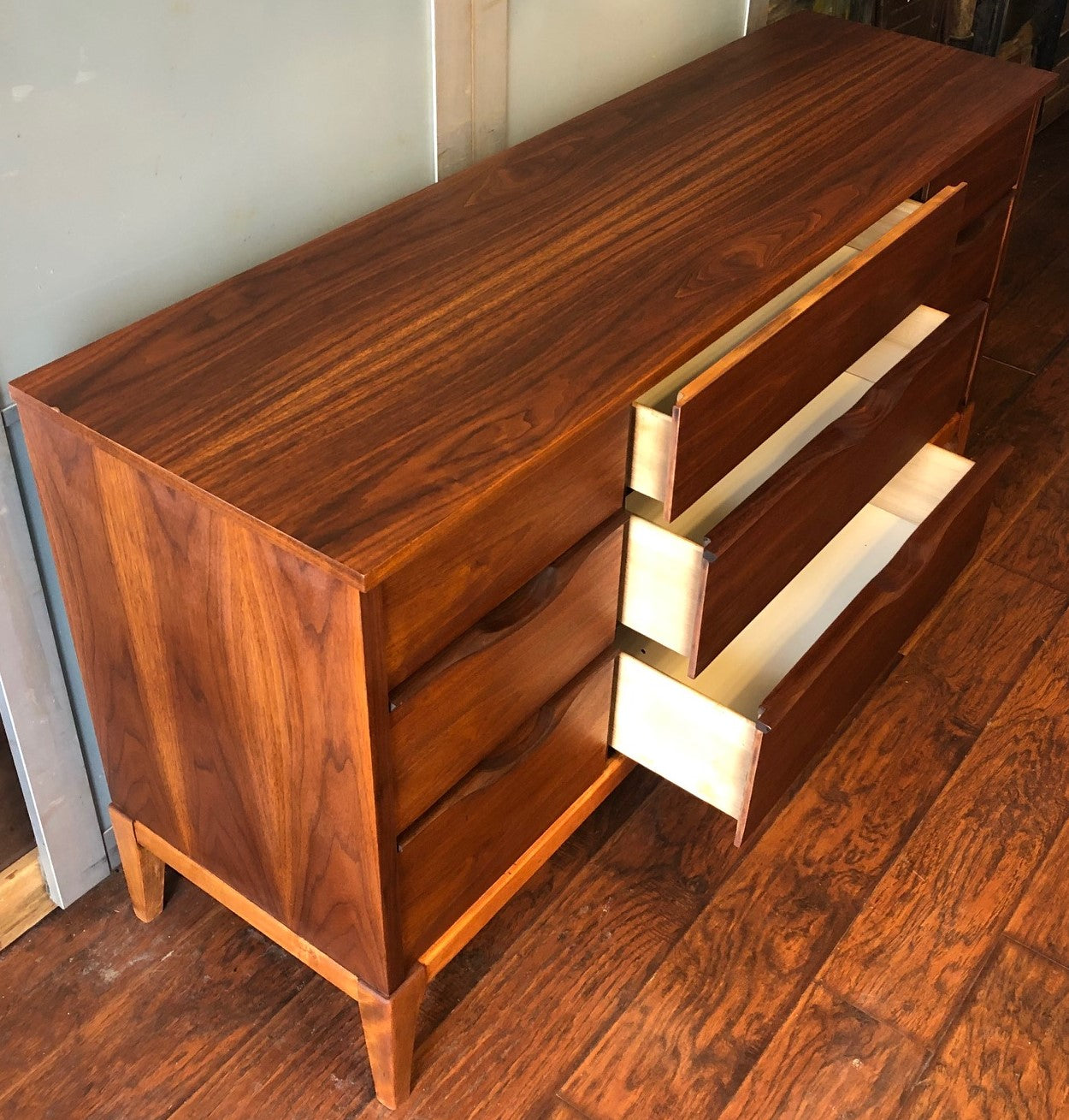 REFINISHED MCM Walnut Dresser 9 drawers compact 58.5" - Mid Century Modern Toronto