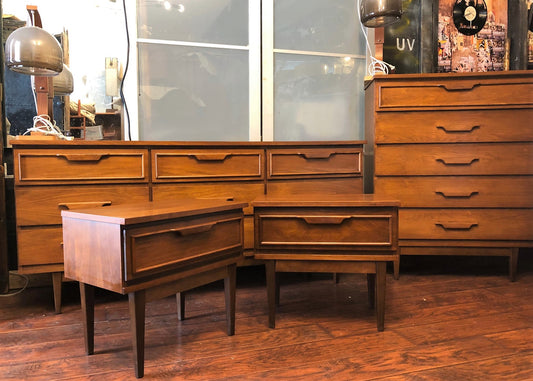 MCM Walnut Bedroom SET: Dresser 9 drawers, Tallboy 5 drawers, 2 Night Stands - Mid Century Modern Toronto