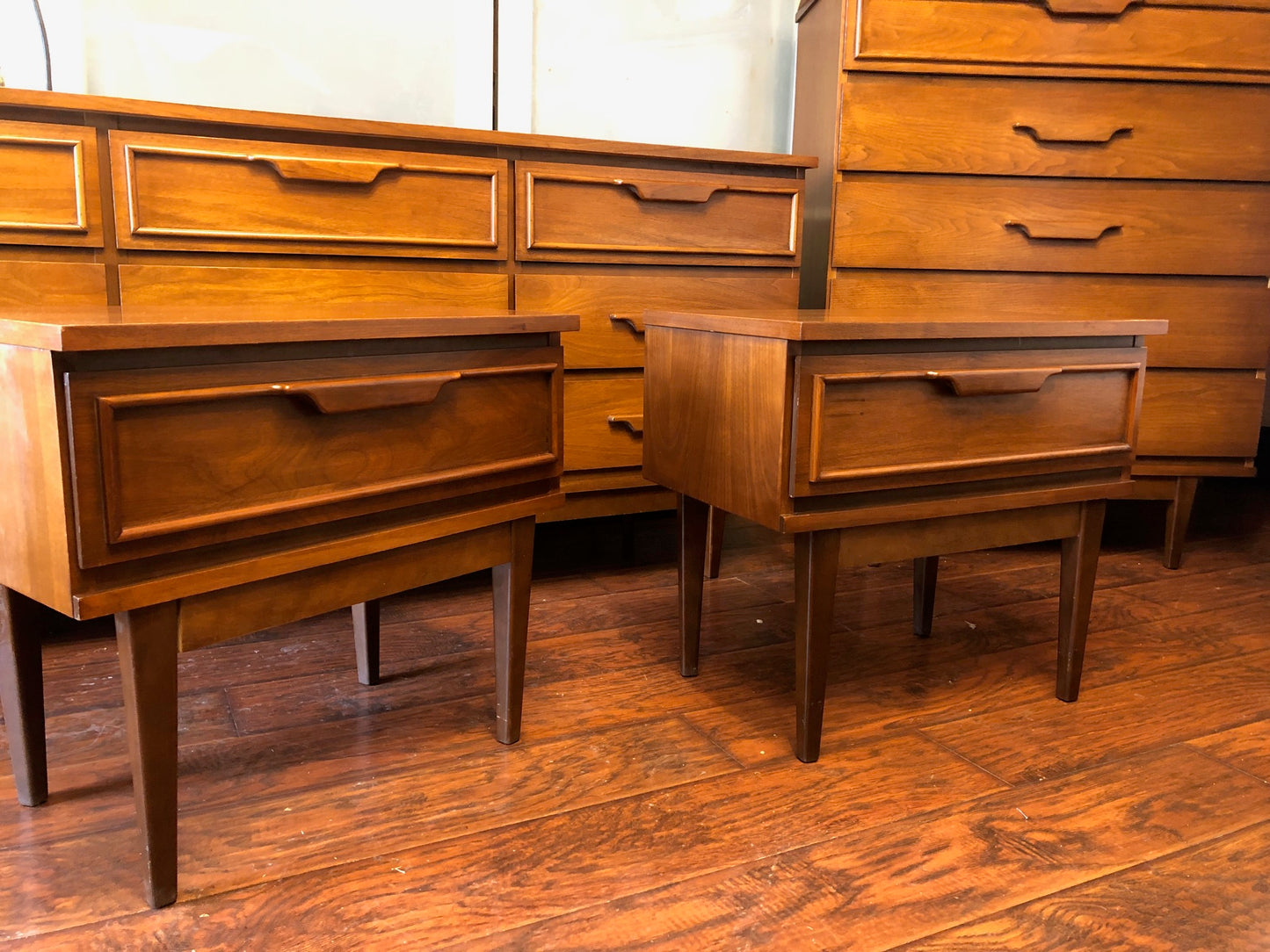MCM Walnut Bedroom SET: Dresser 9 drawers, Tallboy 5 drawers, 2 Night Stands - Mid Century Modern Toronto