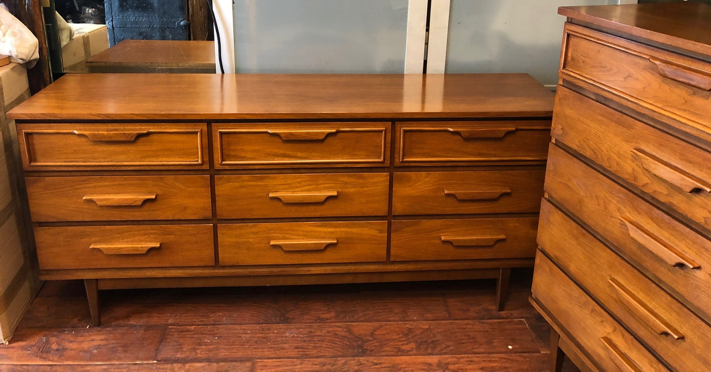 MCM Walnut Bedroom SET: Dresser 9 drawers, Tallboy 5 drawers, 2 Night Stands - Mid Century Modern Toronto