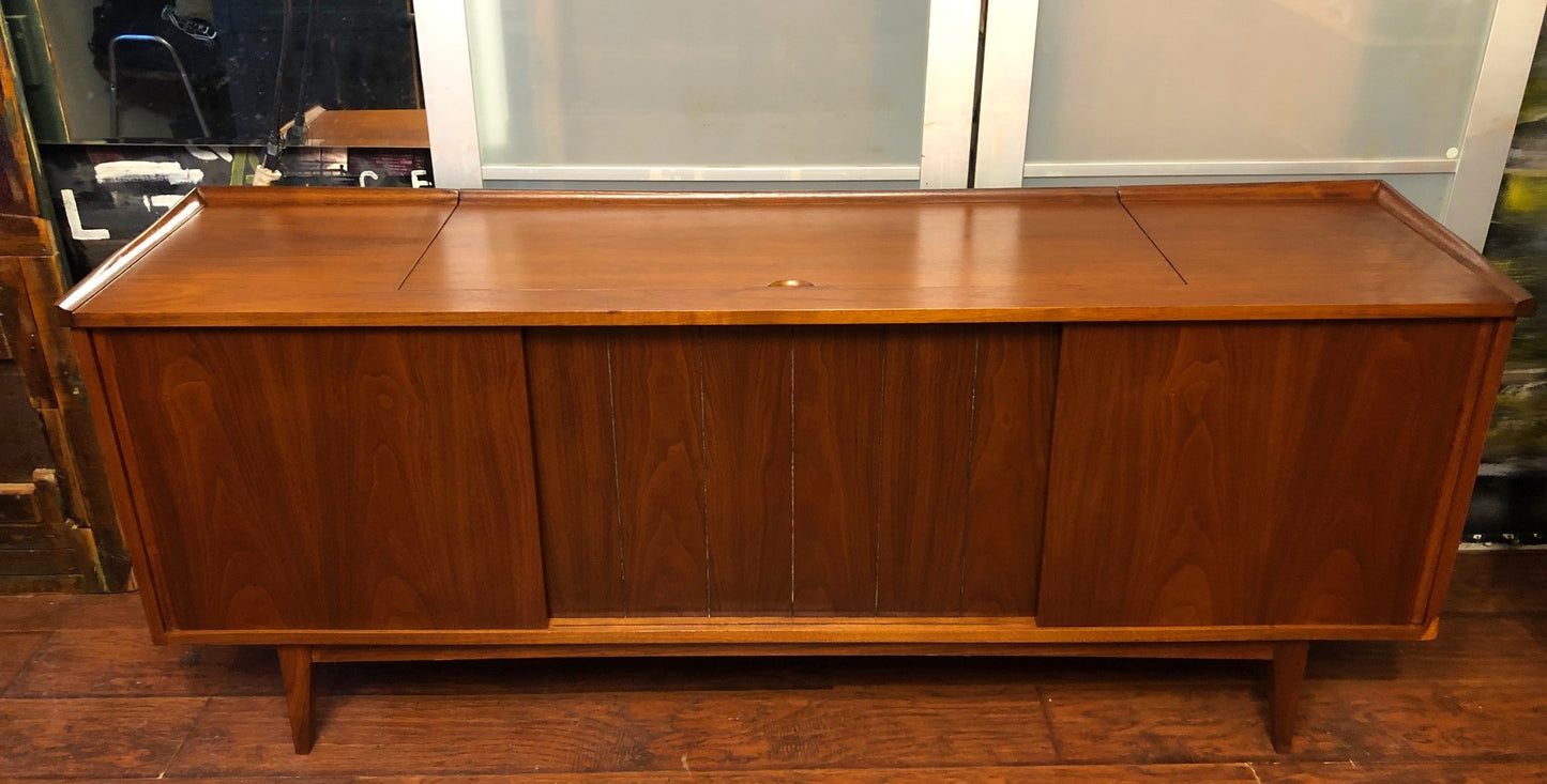 REFINISHED MCM Walnut Console 66", PERFECT with Garrard turntable & Marantz receiver - Mid Century Modern Toronto