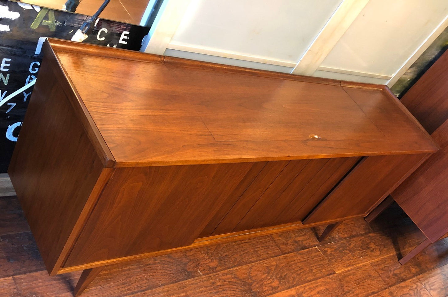 REFINISHED MCM Walnut Console 66", PERFECT with Garrard turntable & Marantz receiver - Mid Century Modern Toronto