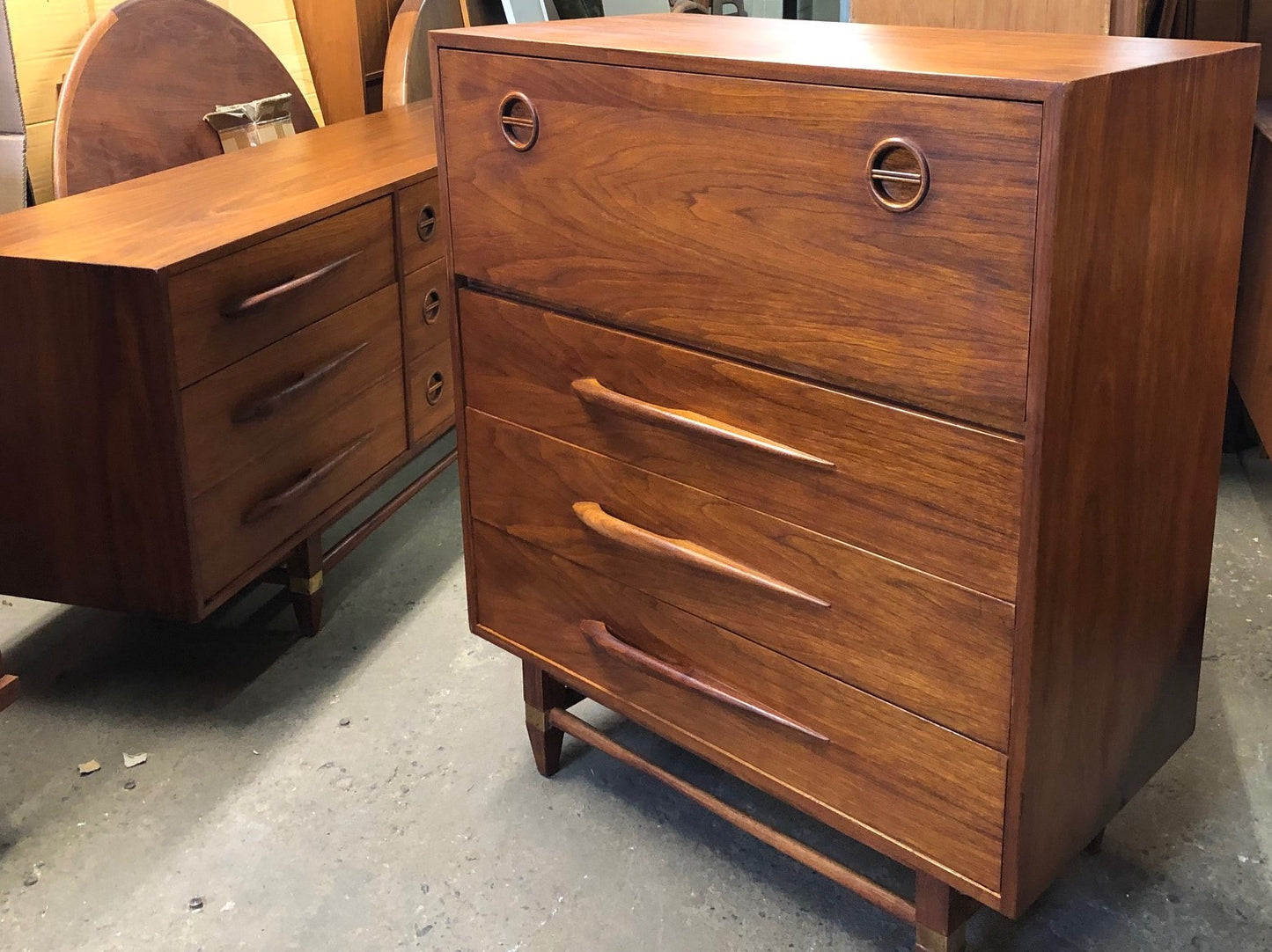 REFINISHED MCM Walnut Tallboy OR Secretary desk with drop down door 36” PERFECT - Mid Century Modern Toronto