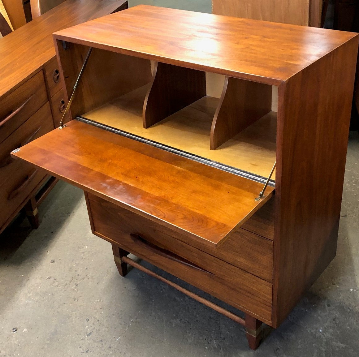 REFINISHED MCM Walnut Tallboy OR Secretary desk with drop down door 36” PERFECT - Mid Century Modern Toronto