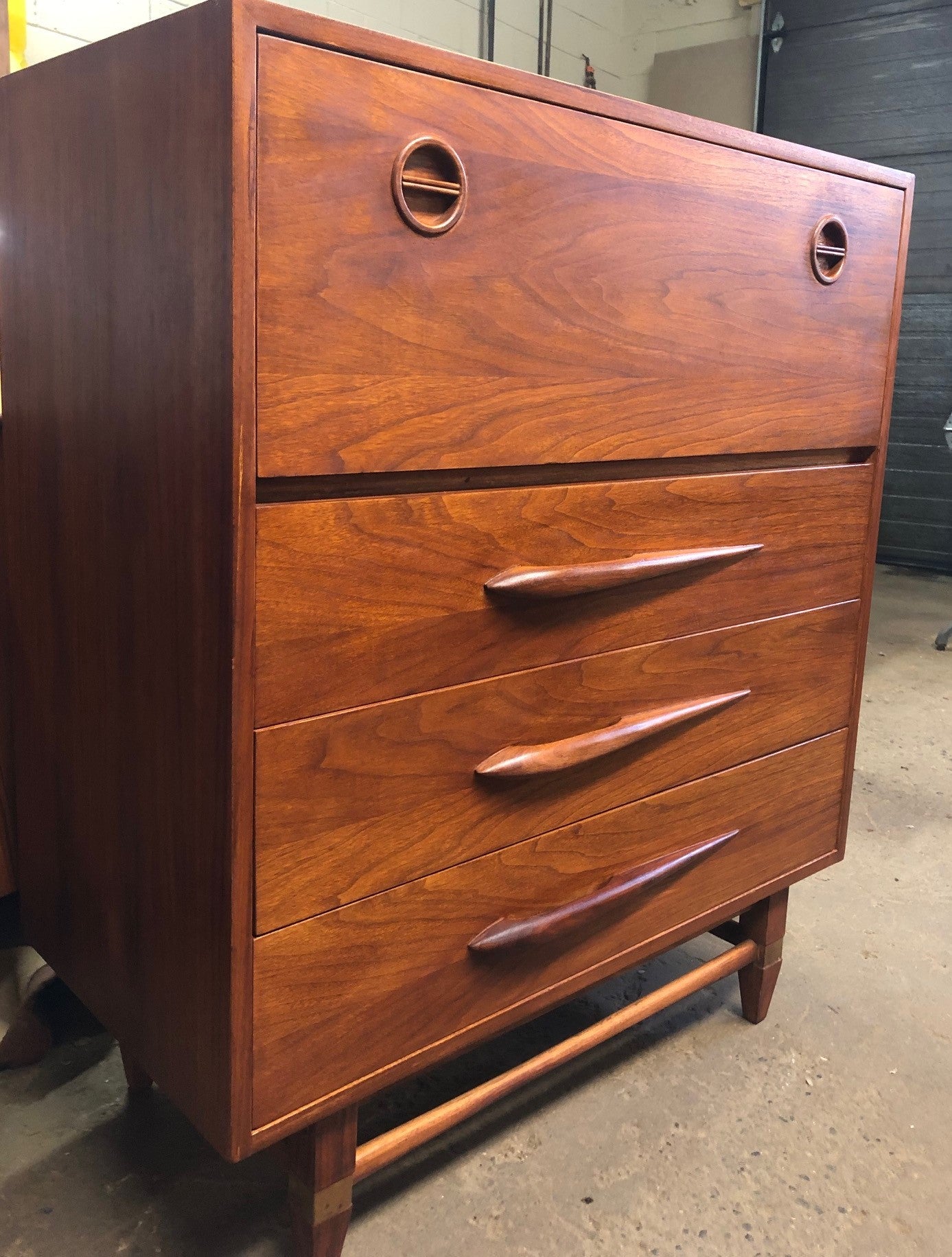 REFINISHED MCM Walnut Tallboy OR Secretary desk with drop down door 36” PERFECT - Mid Century Modern Toronto