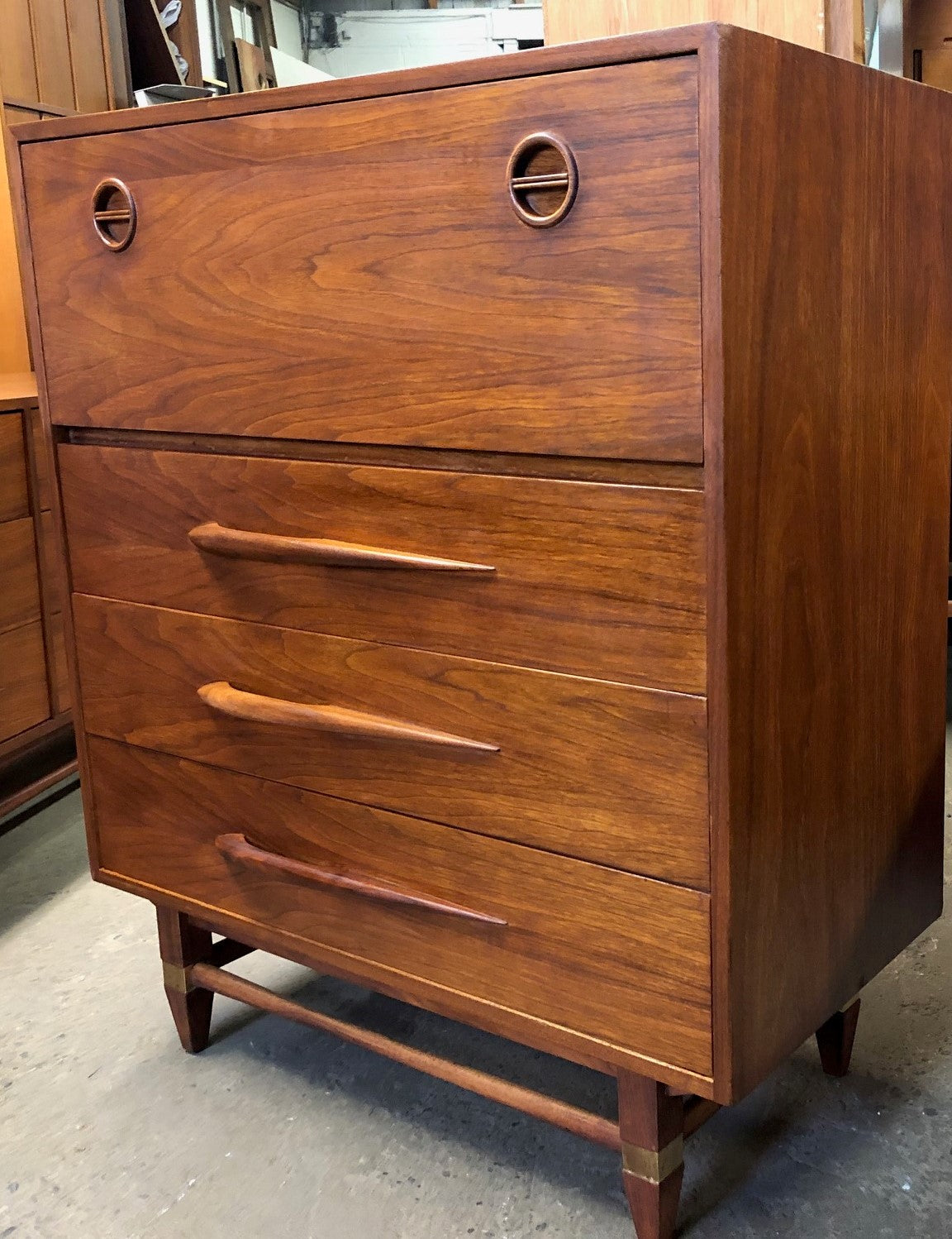REFINISHED MCM Walnut Tallboy OR Secretary desk with drop down door 36” PERFECT - Mid Century Modern Toronto