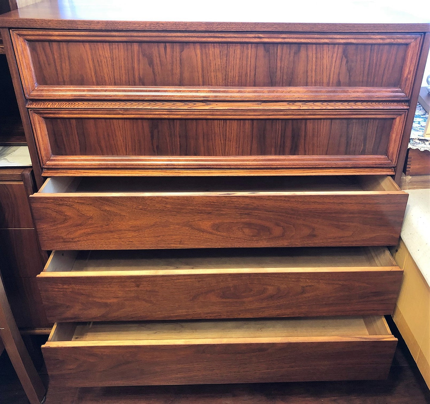 REFINISHED MCM Walnut Sculptural Walnut Tallboy 38", PERFECT - Mid Century Modern Toronto
