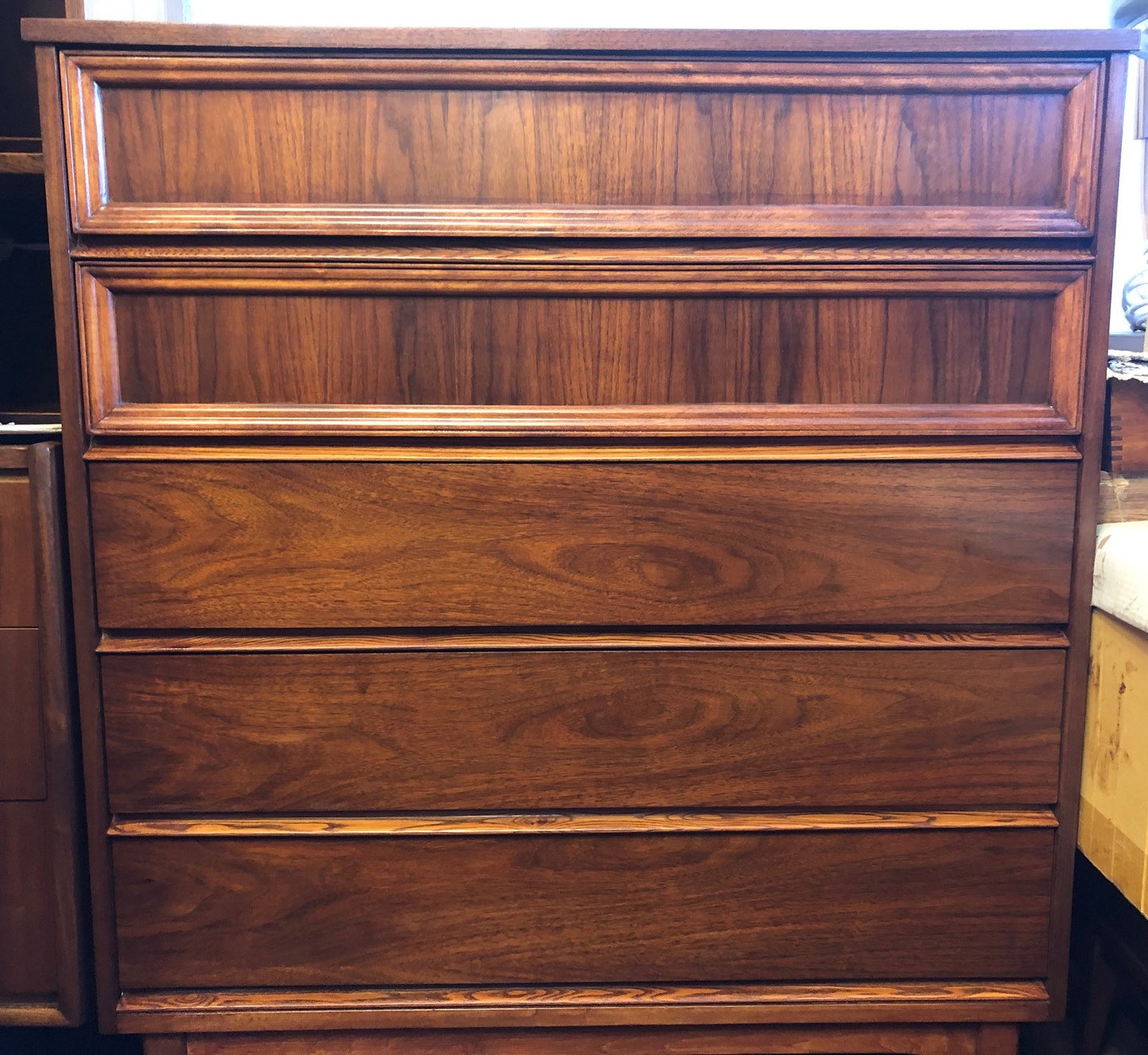 REFINISHED MCM Walnut Sculptural Walnut Tallboy 38", PERFECT - Mid Century Modern Toronto