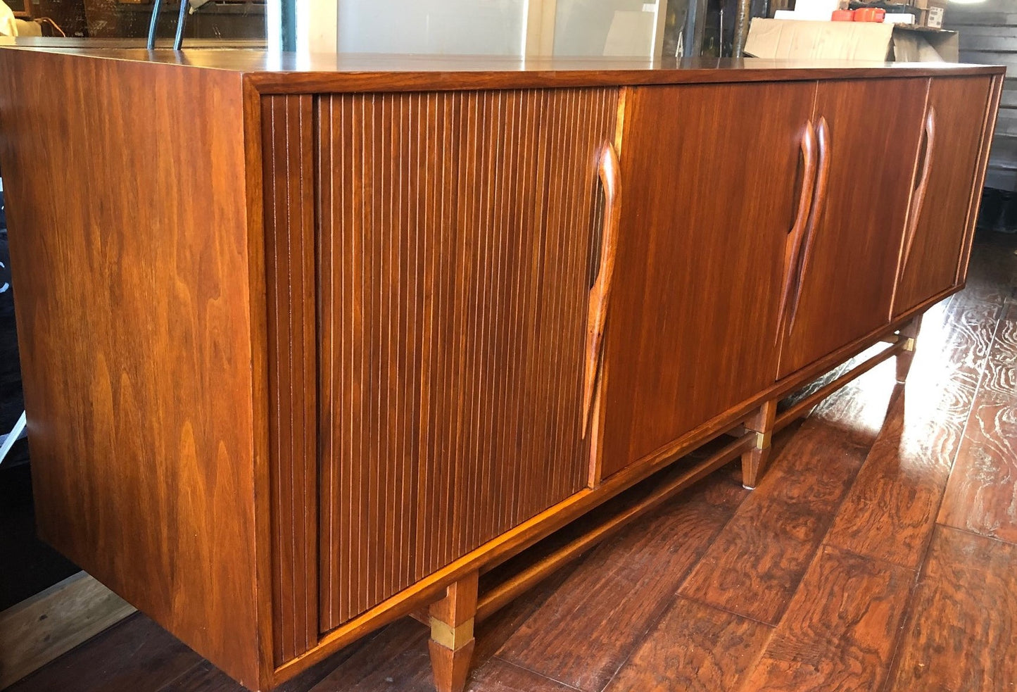 REFINISHED MCM Walnut Credenza with Tambour doors, 8 ft, perfect - Mid Century Modern Toronto