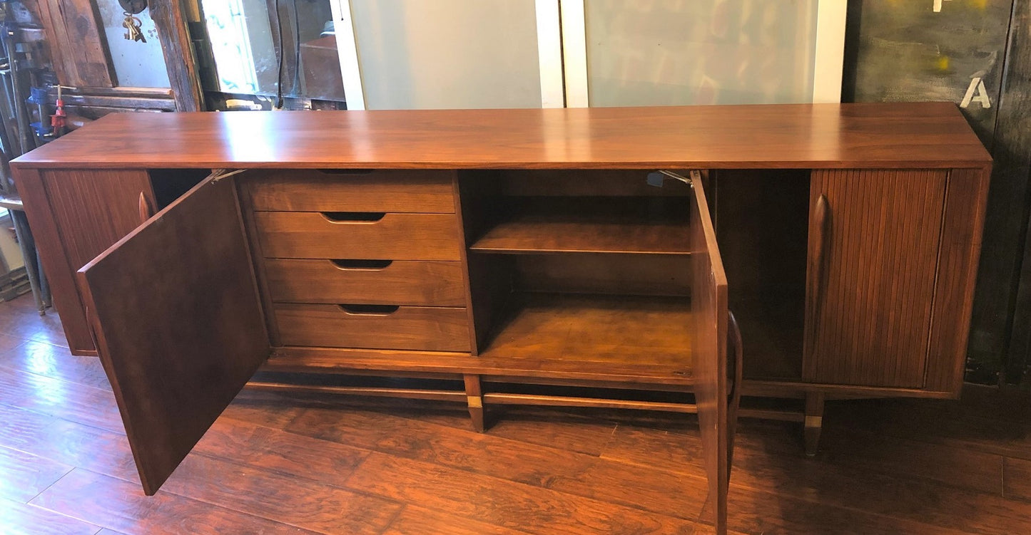 REFINISHED MCM Walnut Credenza with Tambour doors, 8 ft, perfect - Mid Century Modern Toronto