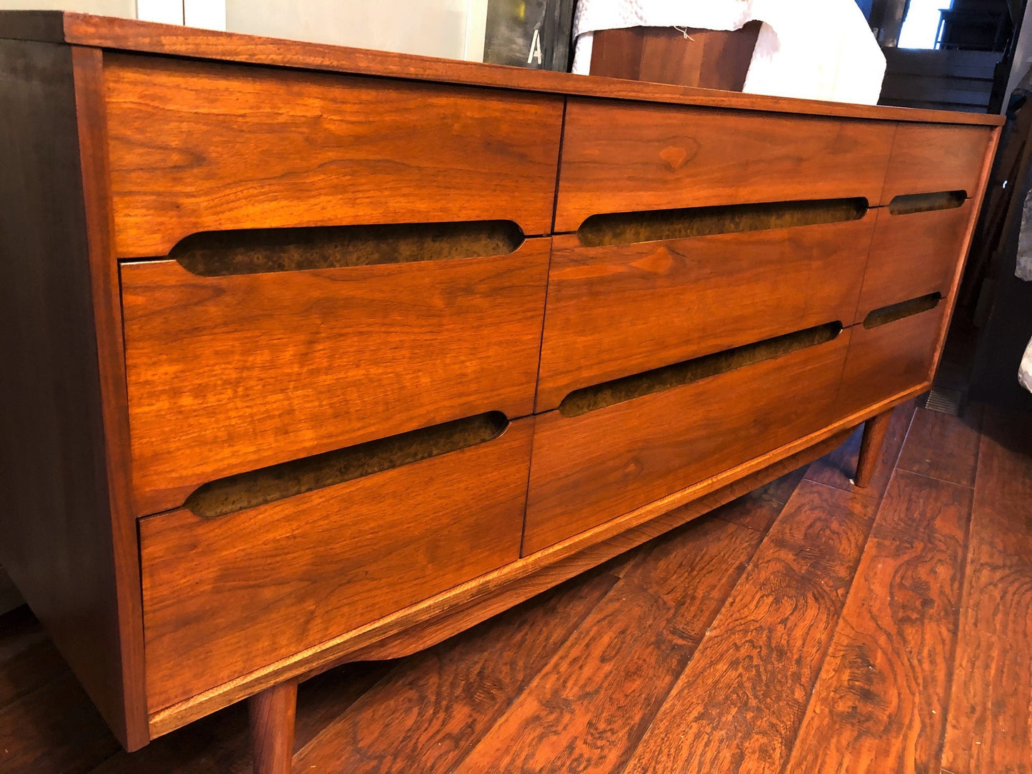REFINISHED MCM walnut dresser 9 drawers custom crafted 66", PERFECT - Mid Century Modern Toronto
