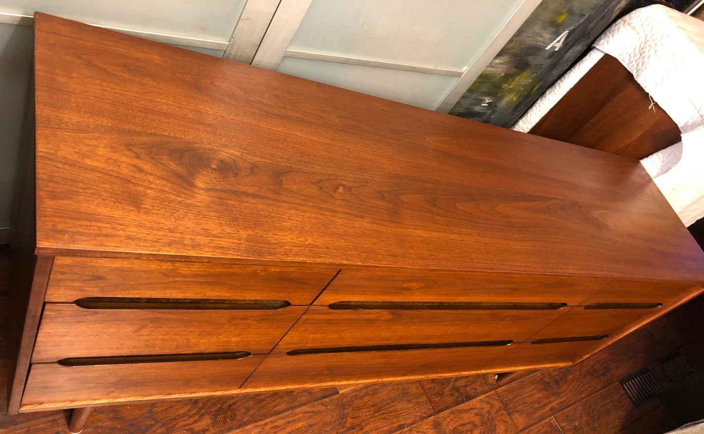 REFINISHED MCM walnut dresser 9 drawers custom crafted 66", PERFECT - Mid Century Modern Toronto