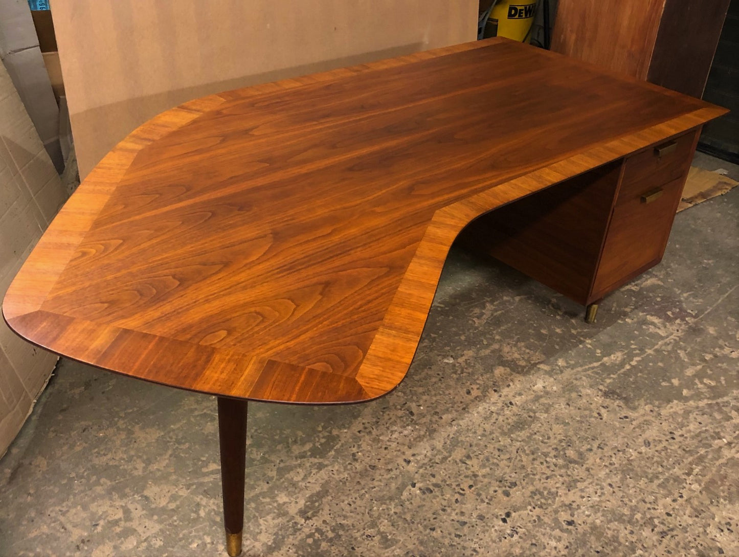 REFINISHED Large MCM Walnut Office Suite PERFECT (Desk Boomerang Shape & Office Console 83"/96") - Mid Century Modern Toronto