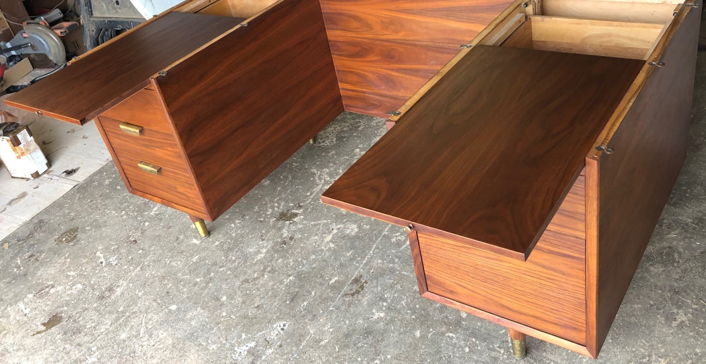 REFINISHED Large MCM Walnut Office Suite PERFECT (Desk Free-Standing & Office Console 98"/101") - Mid Century Modern Toronto