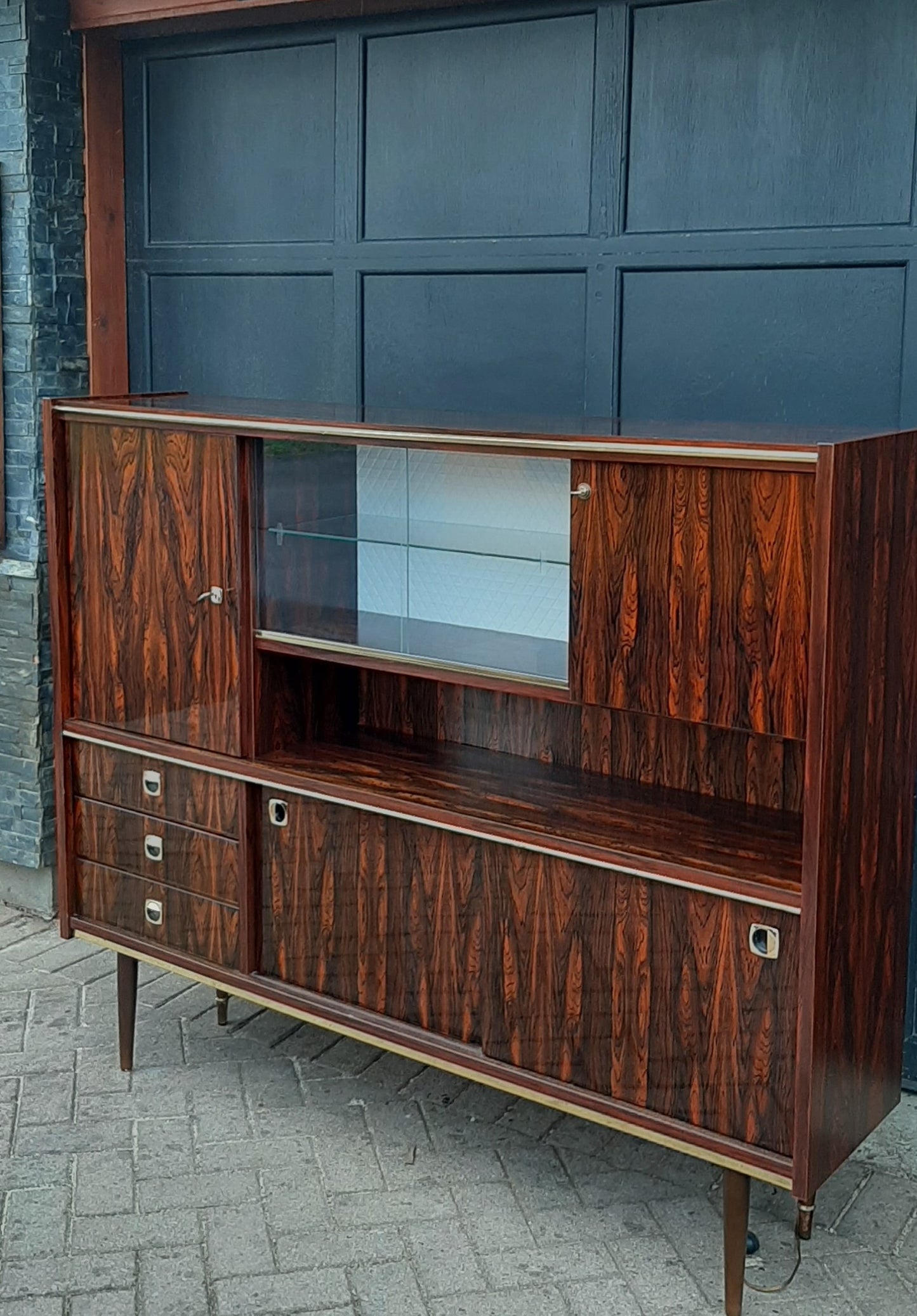 RESTORED Mid Century Modern Rosewood Highboard compact narrow, PERFECT - Mid Century Modern Toronto