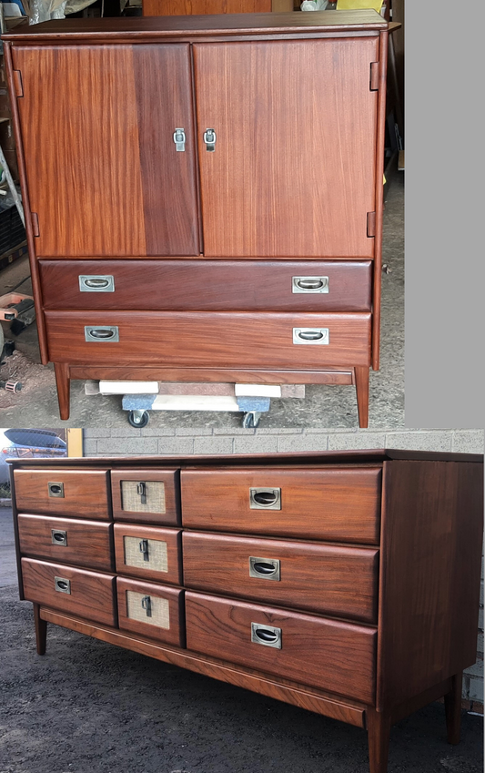 REFINISHED MCM  SOLID TEAK Compact Wardrobe and 9 Drawers Dresser by Imperial, PERFECT - Mid Century Modern Toronto
