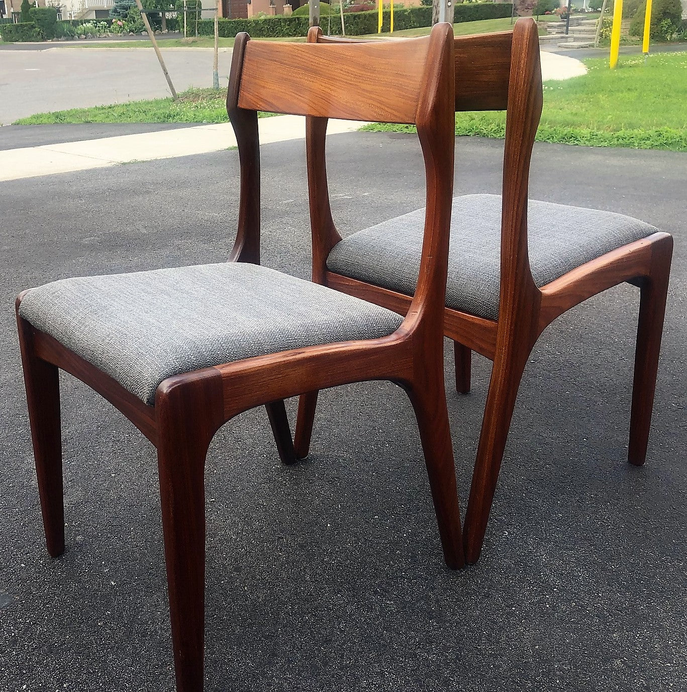 6 MCM Teak Chairs RESTORED, REUPHOLSTERED in grey, PERFECT, each $275 - Mid Century Modern Toronto
