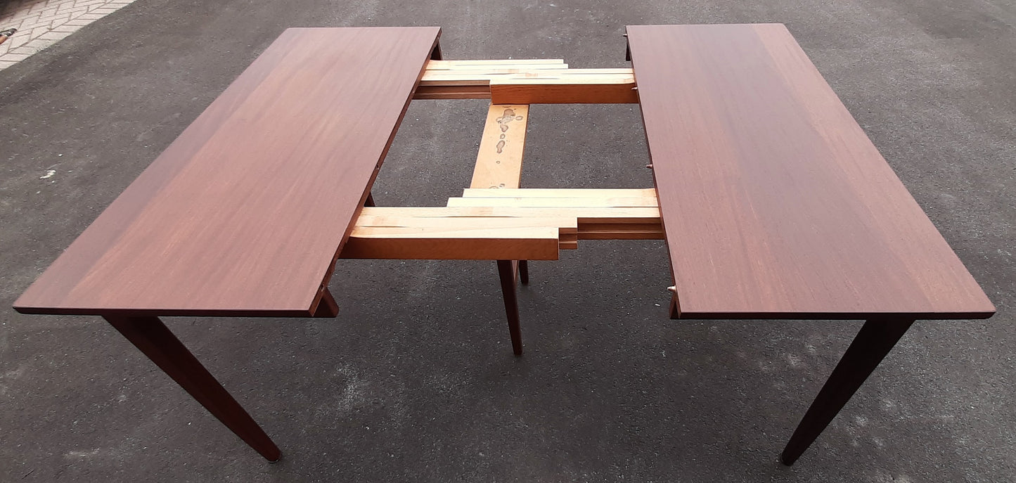 REFINISHED MCM Solid Teak Dining Table w 3 leaves 36"-96", seats 4-10/12 PERFECT, treated for durability - Mid Century Modern Toronto