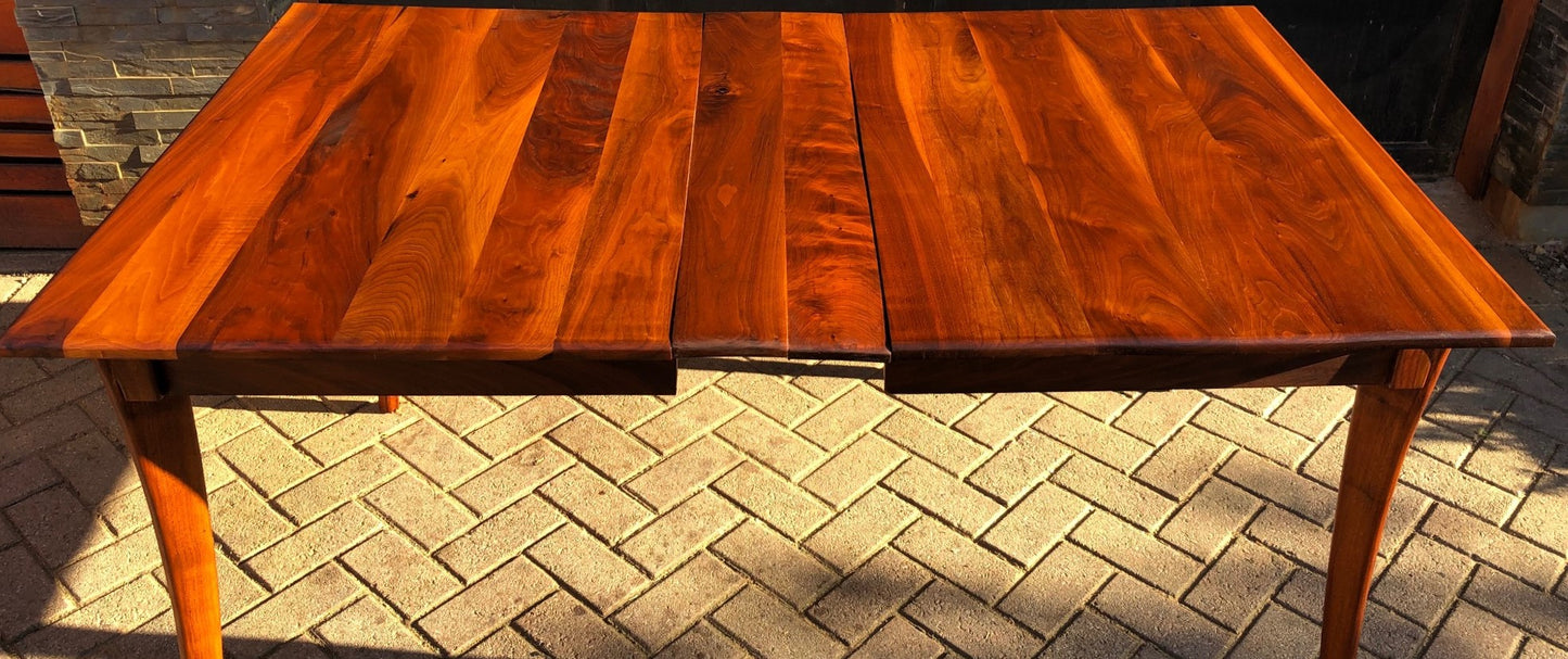 REFINISHED MCM Solid Walnut Table w 1 leaf 56"-65.25", seats 6-8, PERFECT, treated for durability - Mid Century Modern Toronto