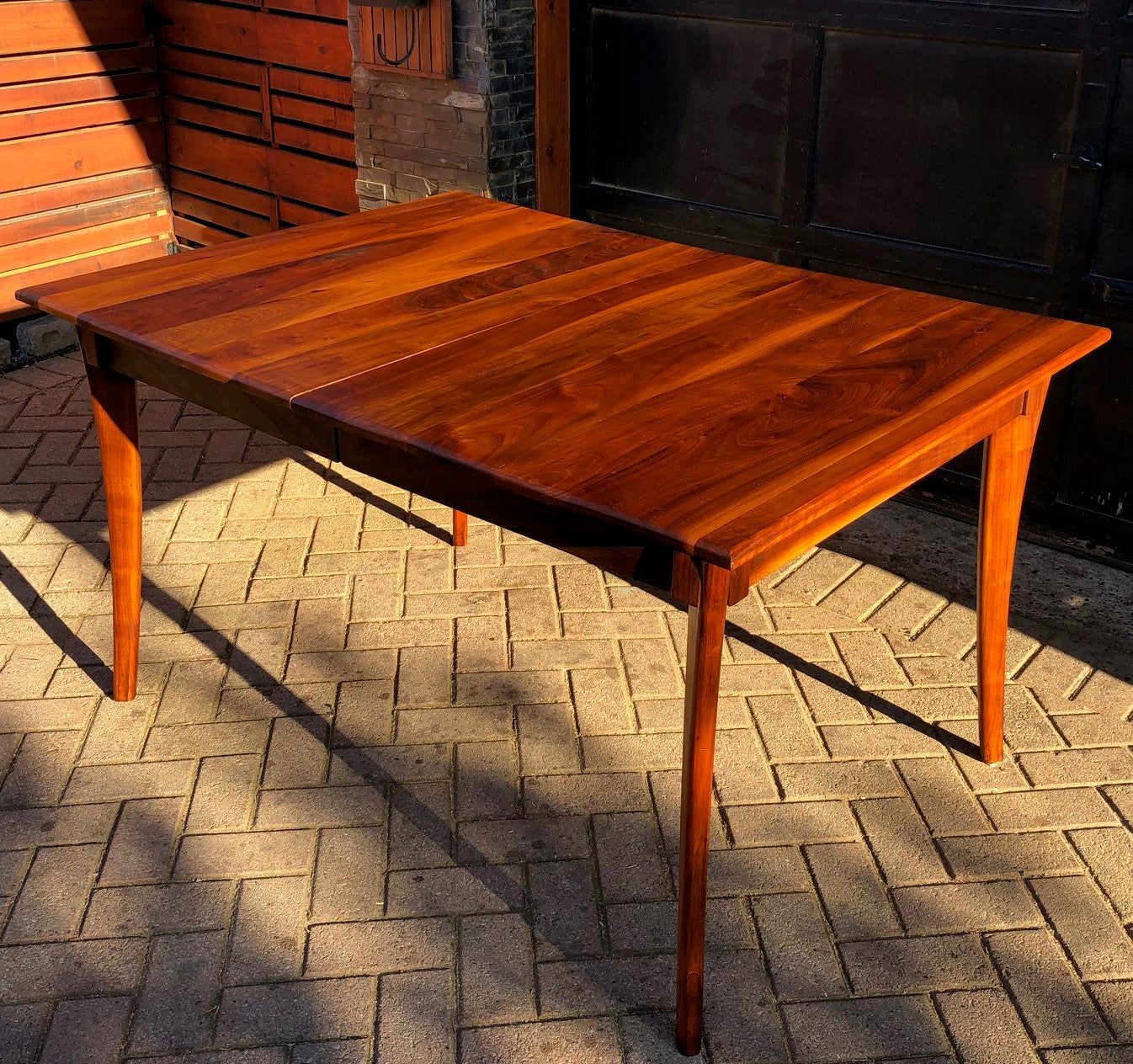 REFINISHED MCM Solid Walnut Table w 1 leaf 56"-65.25", seats 6-8, PERFECT, treated for durability - Mid Century Modern Toronto