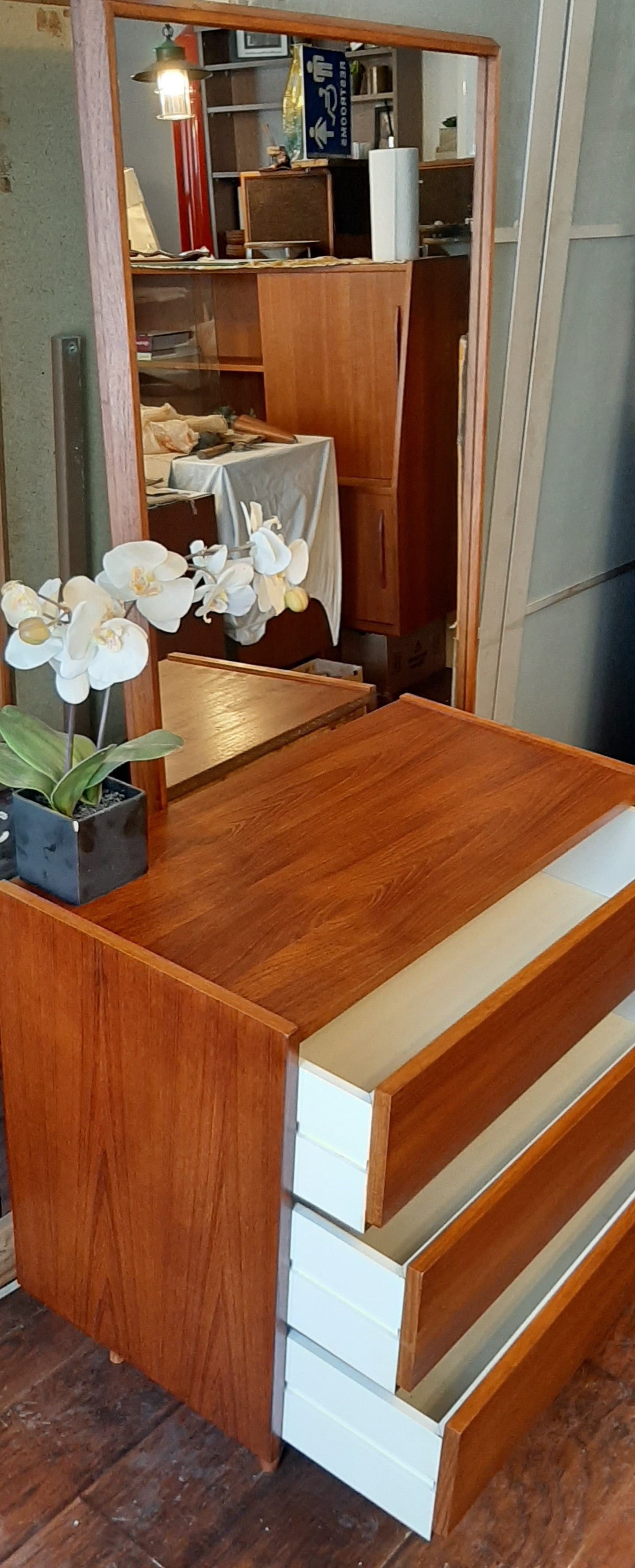 REFINISHED MCM Teak Chest with 3 drawers & Mirror, PERFECT - Mid Century Modern Toronto