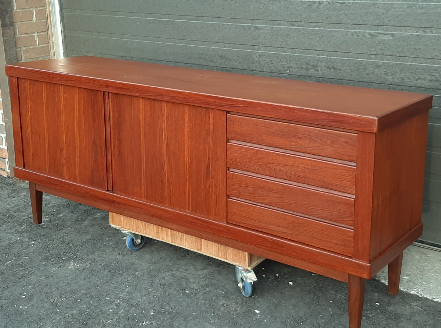 REFINISHED MCM Teak Credenza Sideboard with Tambour Doors, 71" - Mid Century Modern Toronto