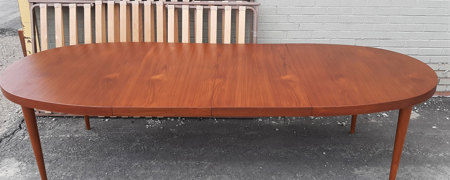 REFINISHED MCM Teak Dining Table Extendable Oval w 2 leaves PERFECT 66" - 107", treated for durability - Mid Century Modern Toronto